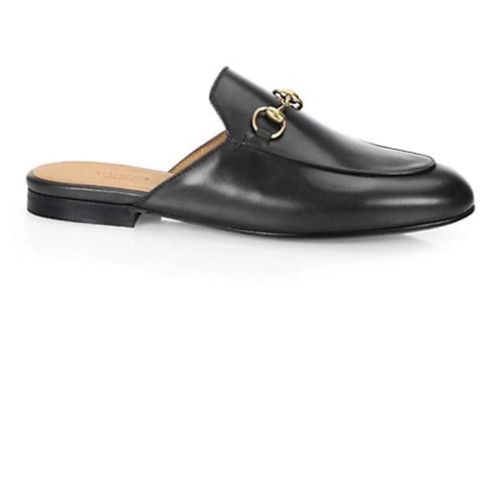 Gucci Princetown Black Gold Leather Mules with symbolic horsebit size 39